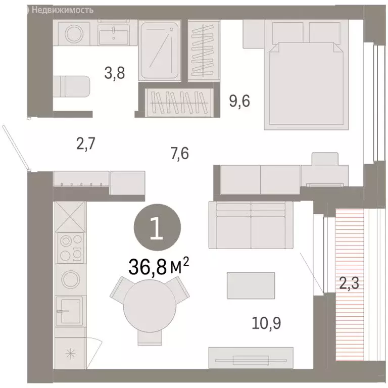 1-комнатная квартира: Новосибирский район, рабочий посёлок Краснообск, ... - Фото 2