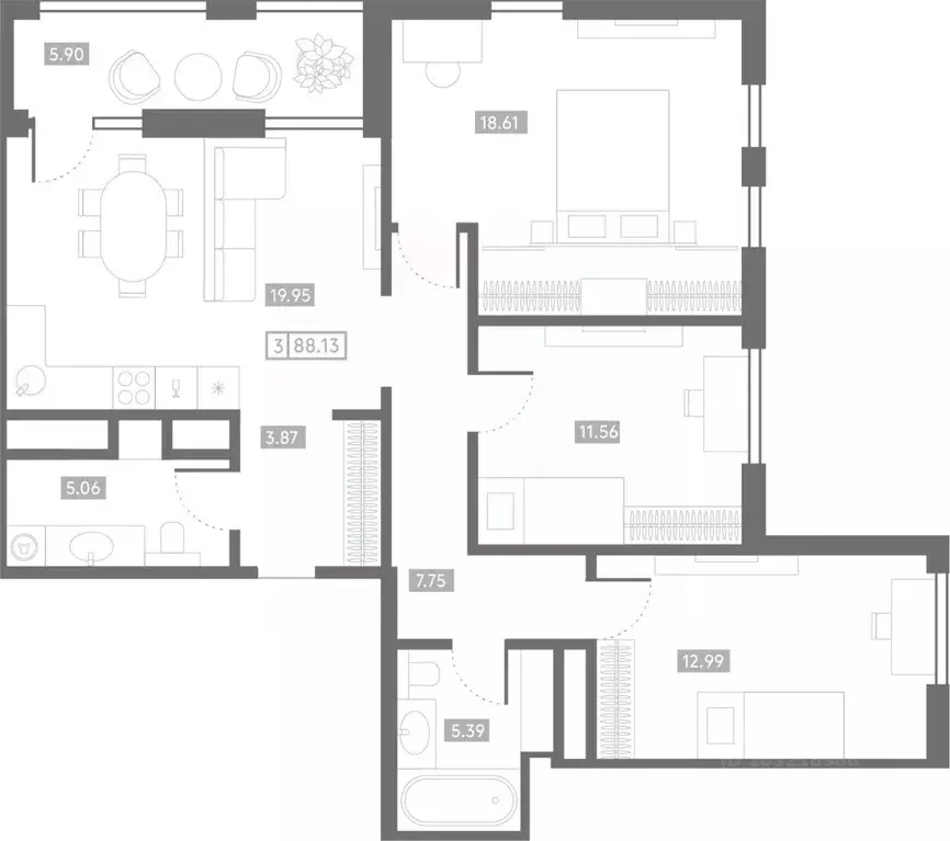 3-к кв. Ростовская область, Ростов-на-Дону Чувашский пер., 13/123 ... - Фото 1