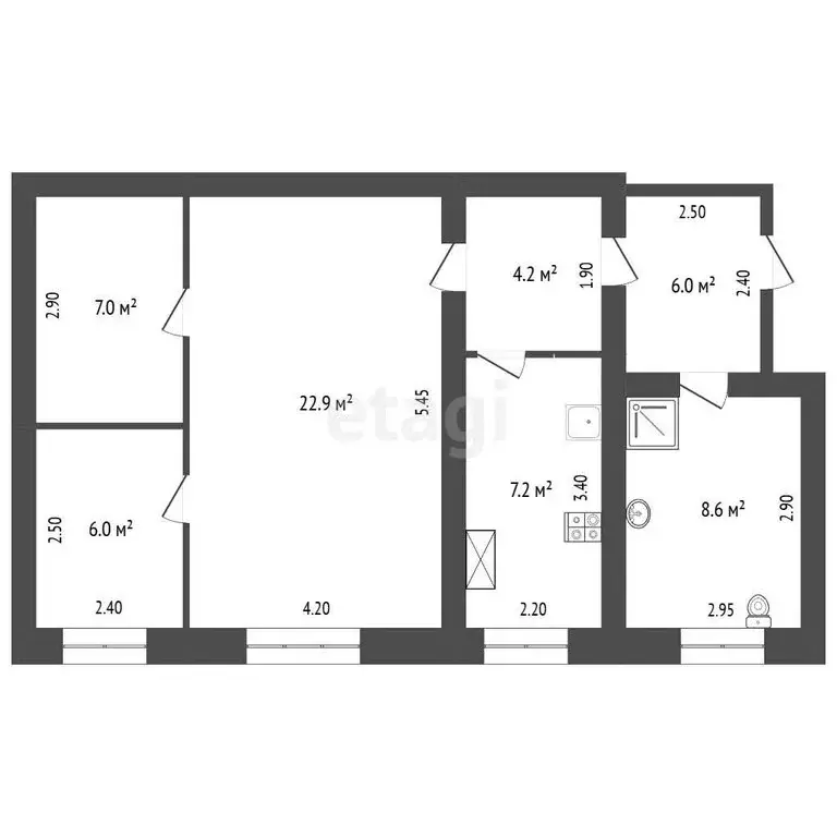 3-комнатная квартира: село Толбазы, улица Гареева, 2 (55.9 м) - Фото 1