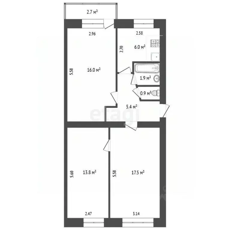 3-к кв. Башкортостан, Стерлитамак ул. Курчатова, 44 (61.5 м) - Фото 0