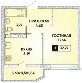 1-к кв. Краснодарский край, Краснодар ул. Конгрессная, 27 (35.8 м) - Фото 1