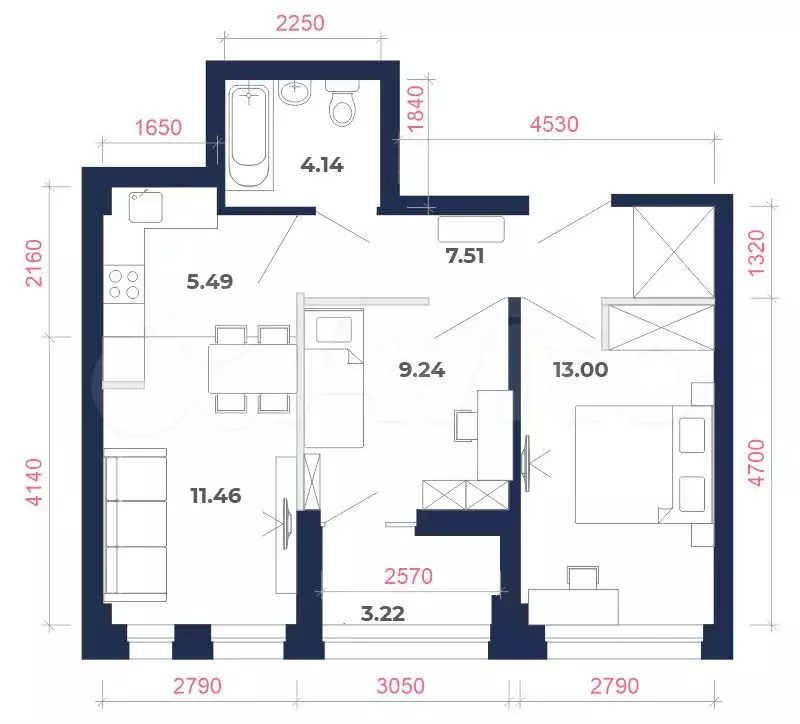 3-к. квартира, 54,1м, 4/9эт. - Фото 1