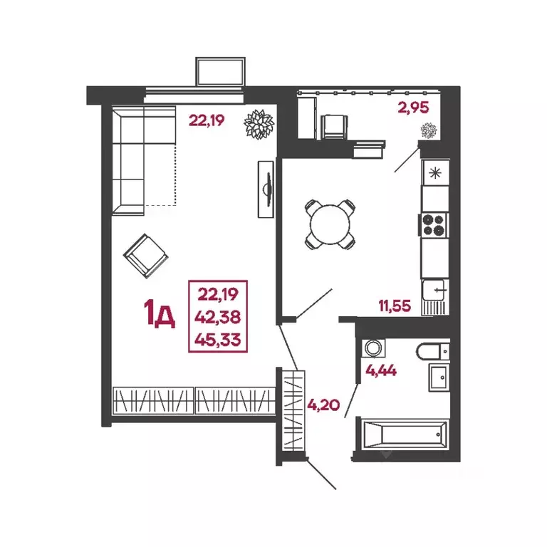 1-к кв. Пензенская область, Пенза ул. Измайлова, 41Б (45.33 м) - Фото 1