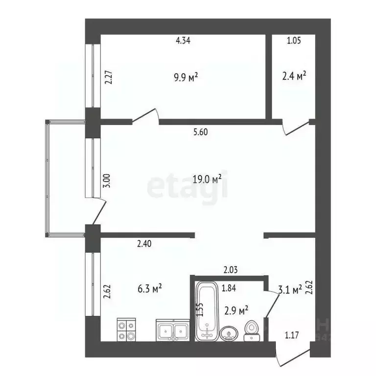 2-к кв. Кемеровская область, Кемерово Южный мкр, ул. Сергея Тюленина, ... - Фото 1