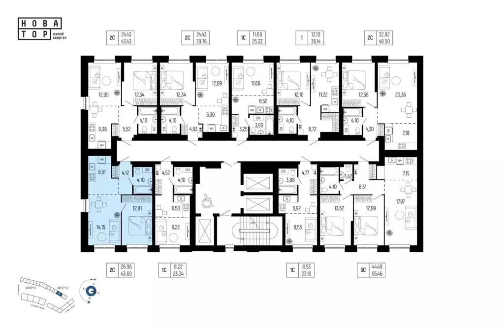 2-к кв. Башкортостан, Уфа Глумилино-1 мкр, Новатор жилой комплекс ... - Фото 2