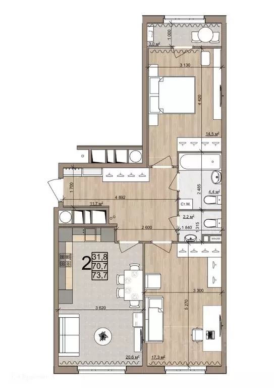 2-к кв. Рязанская область, Рязань Быстрецкая ул., 21к4 (73.7 м) - Фото 0