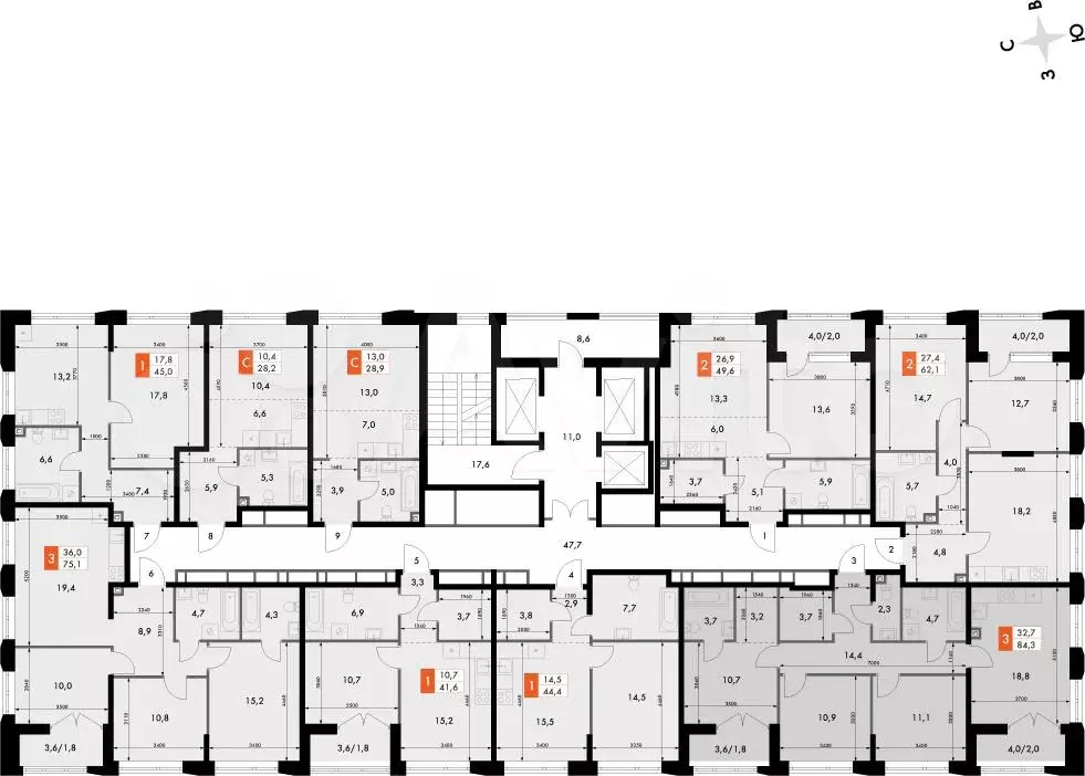 3-к. квартира, 84,3 м, 14/16 эт. - Фото 1