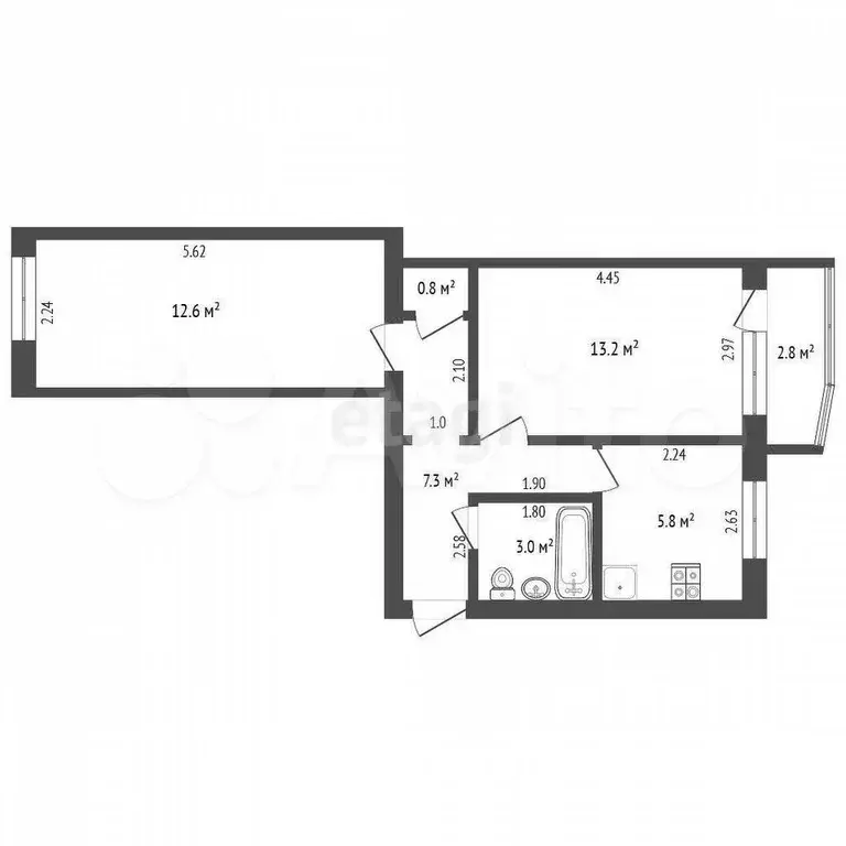 2-к. квартира, 44 м, 4/5 эт. - Фото 0