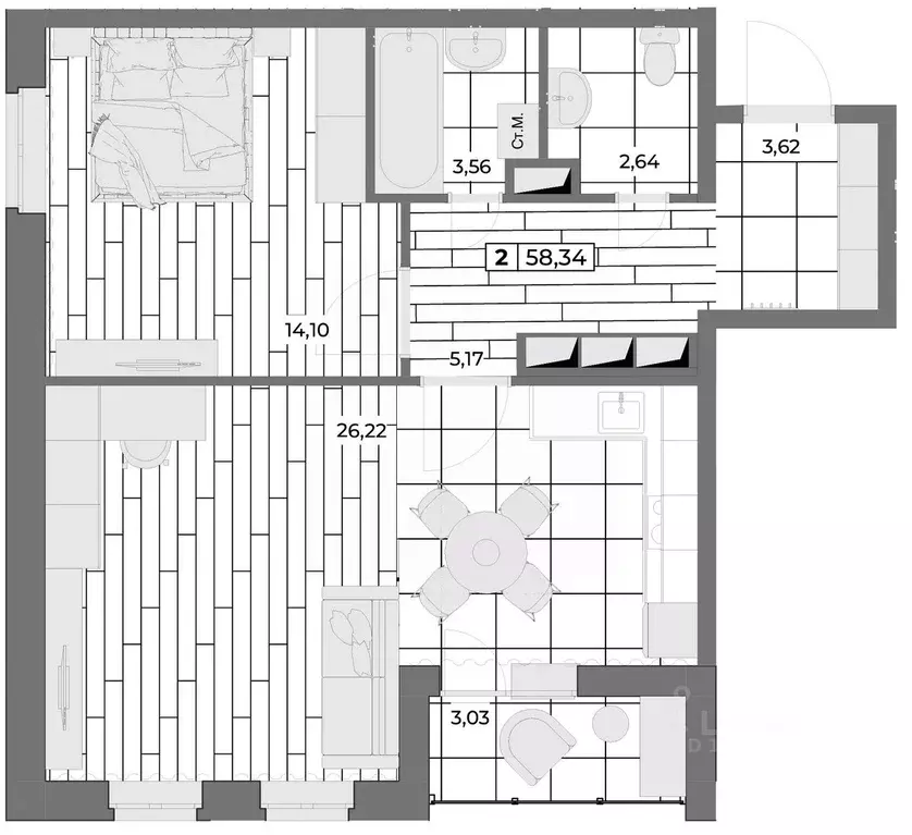 2-к кв. Орловская область, Орел Мясокомбинат мкр,  (56.83 м) - Фото 0