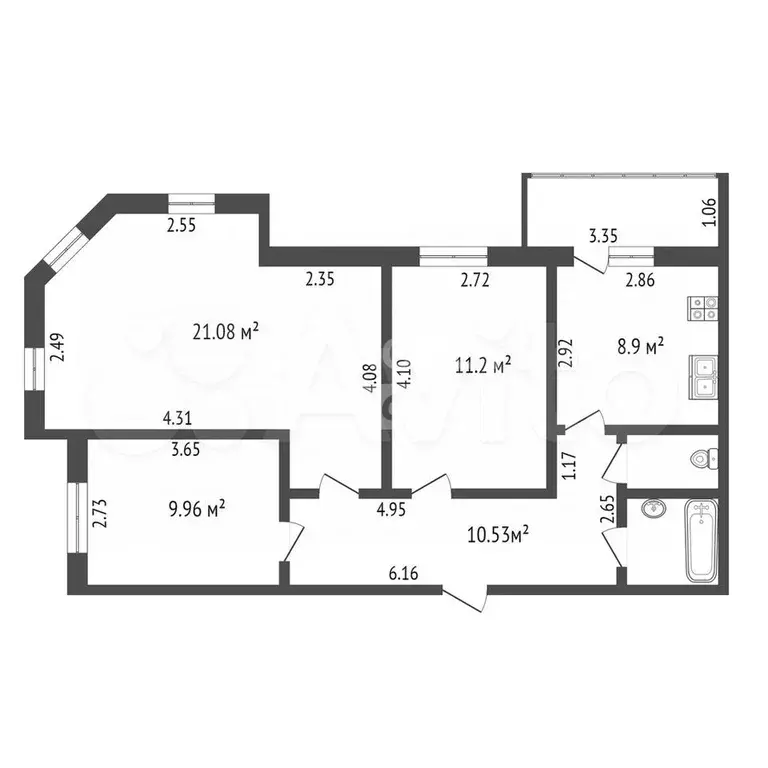 3-к. квартира, 65 м, 4/5 эт. - Фото 0