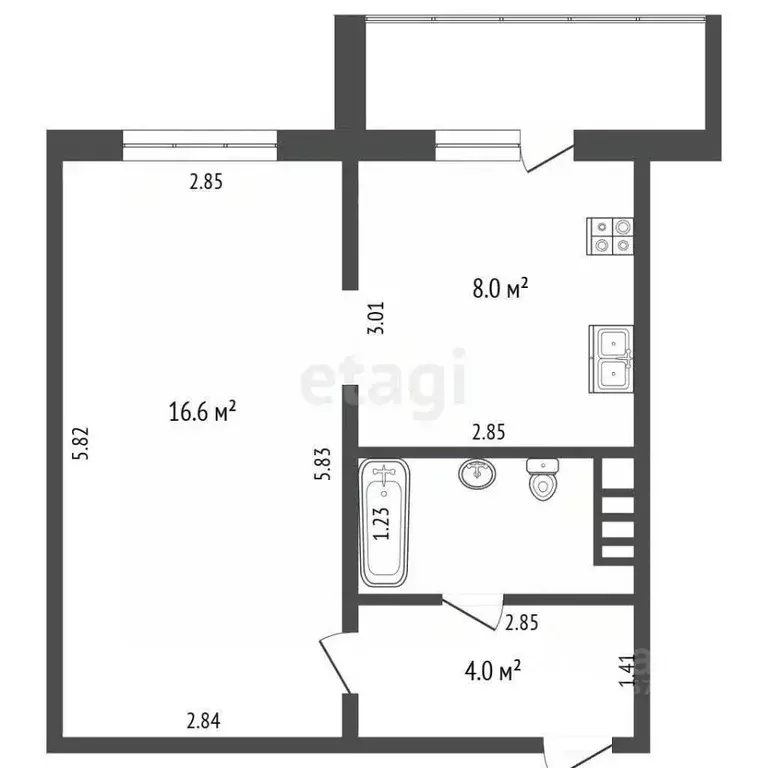 1-к кв. Челябинская область, Челябинск ул. Трашутина, 28 (32.3 м) - Фото 2
