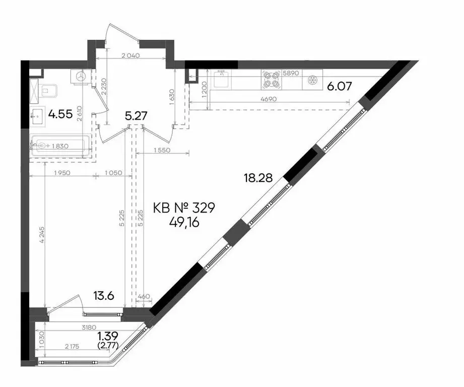 2-комнатная квартира: Казань, микрорайон Родины, ЖК Адали (49.16 м) - Фото 1