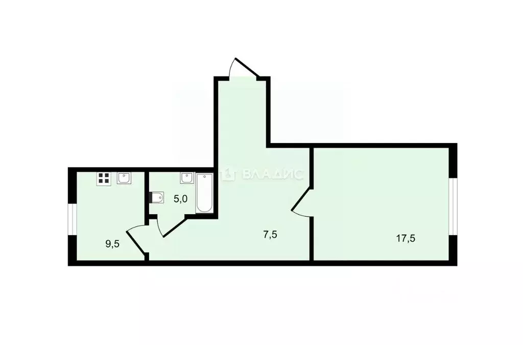 Квартира, 1 комната, 39.5 м - Фото 1