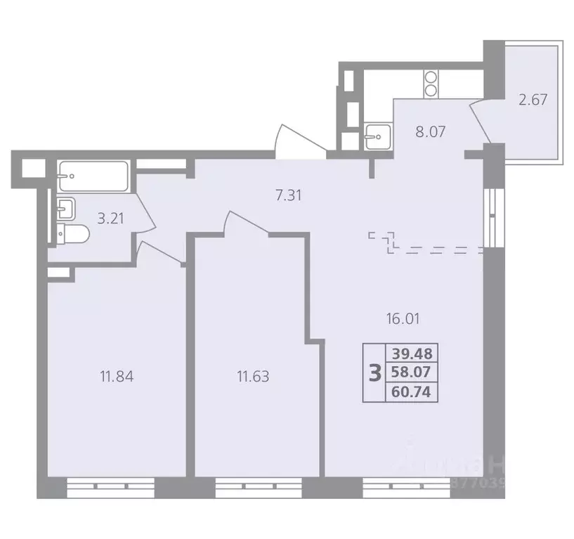 3-к кв. Иркутская область, Иркутск ул. Лобачевского, 31 (60.74 м) - Фото 0
