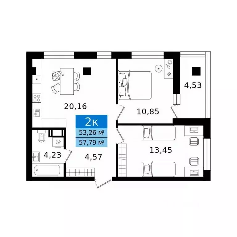 2-к кв. Курганская область, Курган просп. Конституции (57.79 м) - Фото 2