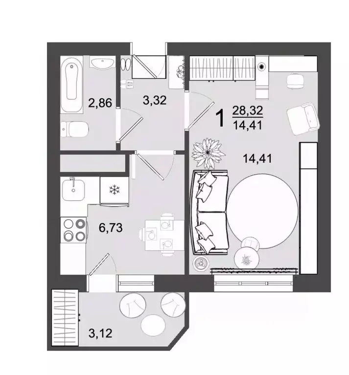 1-к кв. Московская область, Клин Майданово мкр,  (28.32 м) - Фото 0