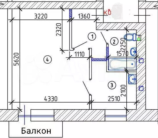 1-к. квартира, 35 м, 2/5 эт. - Фото 0