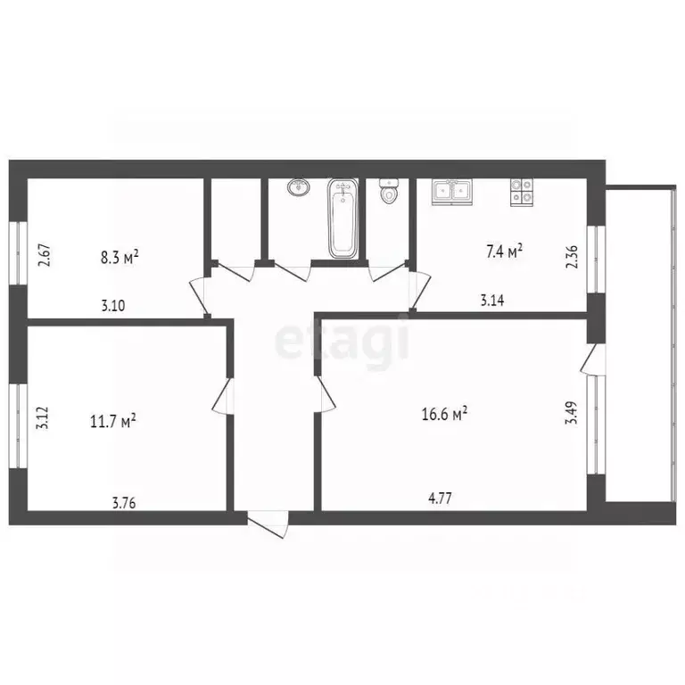 3-к кв. Ямало-Ненецкий АО, Ноябрьск Транспортная ул., 3 (58.2 м) - Фото 2