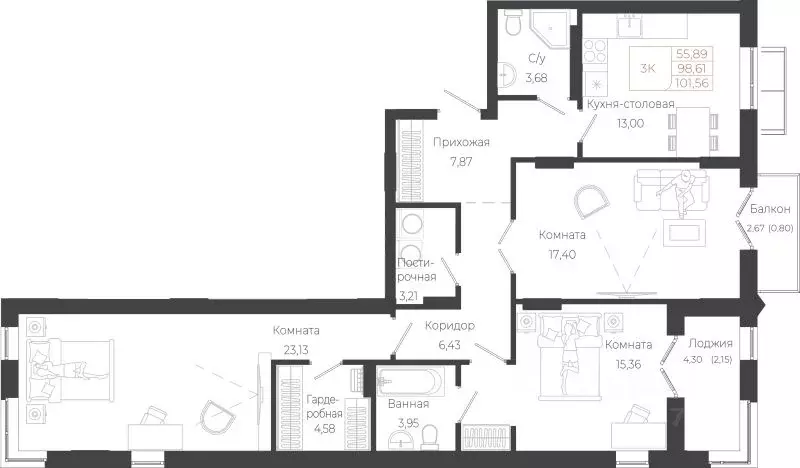 3-к кв. Алтай, Майминский район, с. Майма ул. Энергетиков (101.56 м) - Фото 1