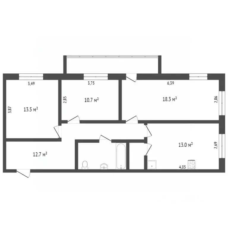 3-к кв. Вологодская область, Вологда ул. Дзержинского, 11 (77.6 м) - Фото 2
