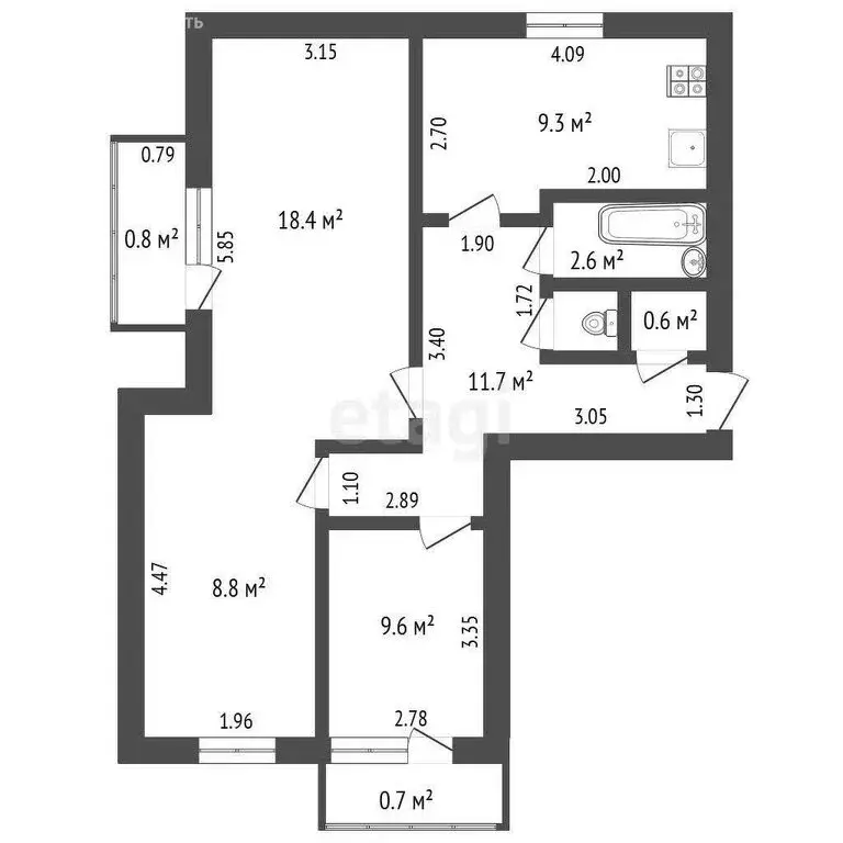 3-комнатная квартира: село Абатское, улица 1 Мая, 29 (62.4 м) - Фото 1
