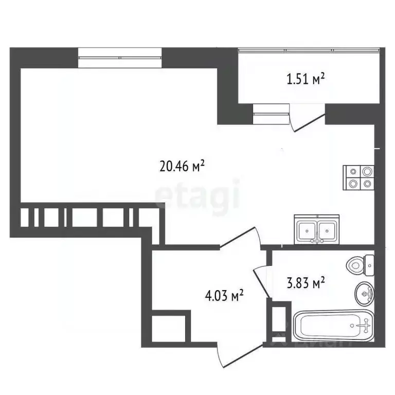 Студия Ярославская область, Ярославль просп. Фрунзе, 71 (29.83 м) - Фото 2