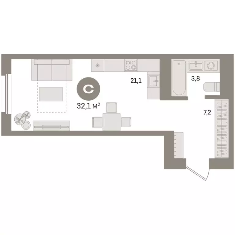 Квартира-студия: Екатеринбург, улица Советских Женщин (32.1 м) - Фото 1
