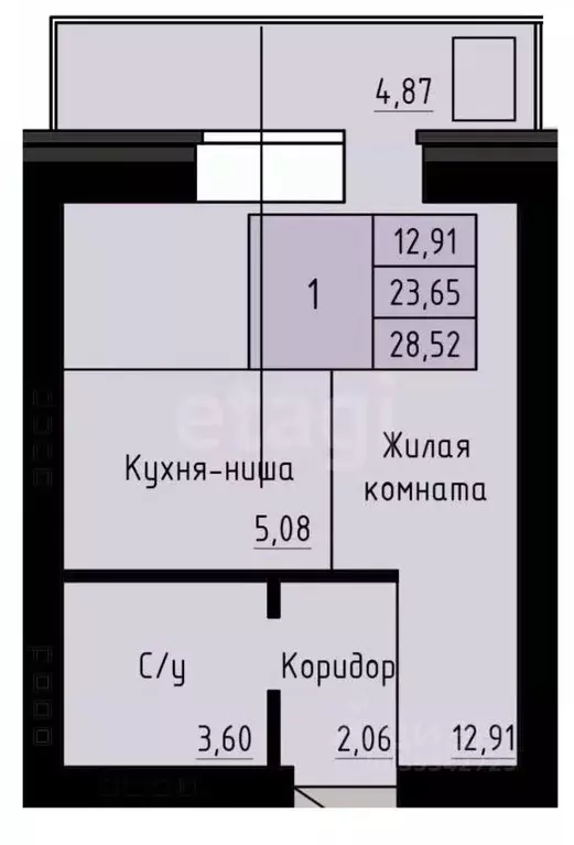 Студия Архангельская область, Архангельск Рейдовая ул., 21к1 (28.52 м) - Фото 2