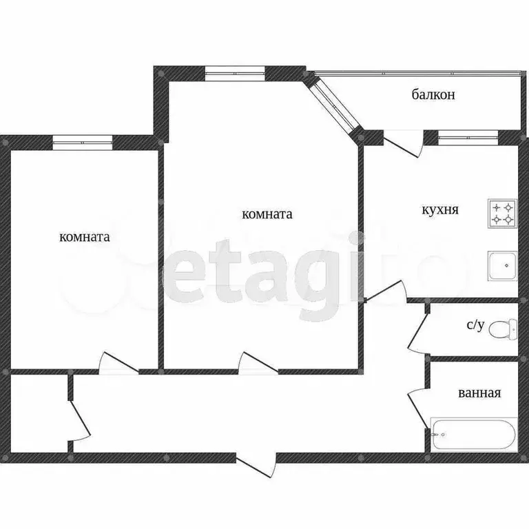 2-к. квартира, 54,1 м, 5/9 эт. - Фото 0
