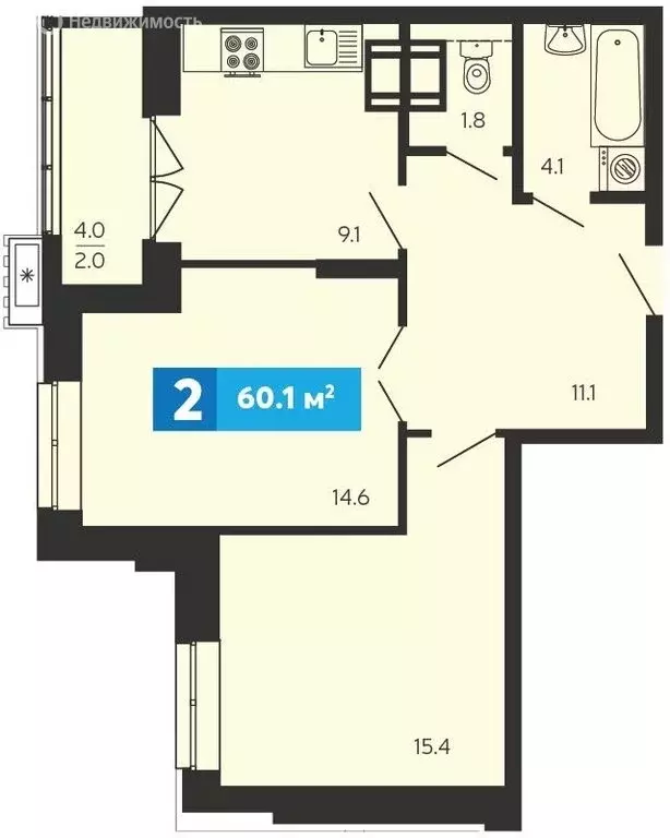2-комнатная квартира: Засечное, Прибрежный бульвар, 5 (60.1 м) - Фото 1