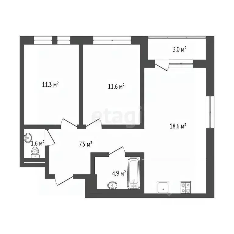 2-к кв. Тюменская область, Тюмень Полевая ул., 117к3 (55.8 м) - Фото 2