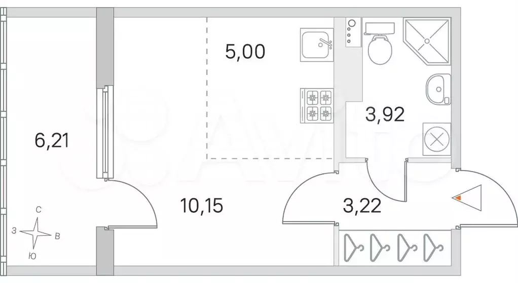 Квартира-студия, 25,4м, 4/4эт. - Фото 0