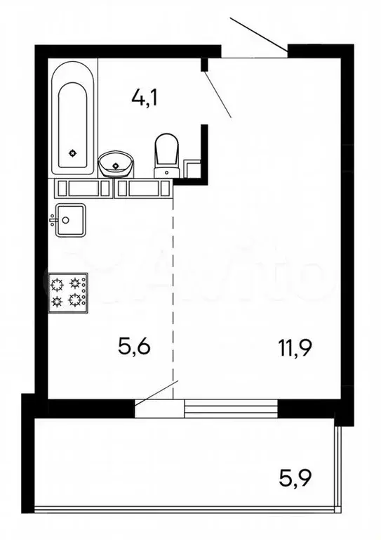 Квартира-студия, 27,5м, 6/9эт. - Фото 0