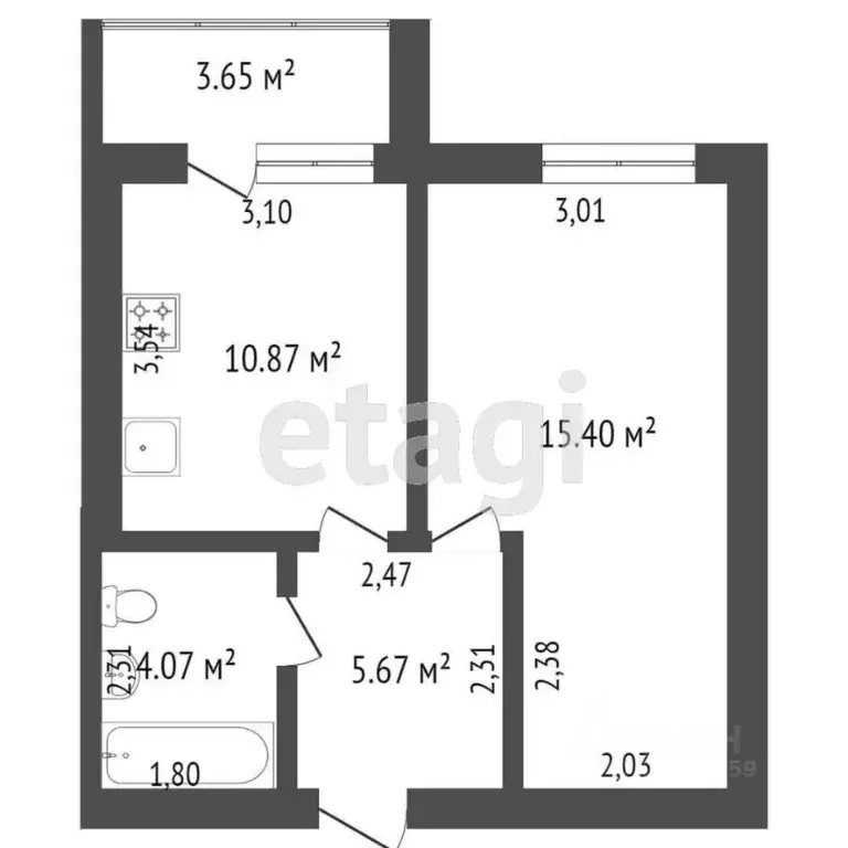 1-к кв. Тамбовская область, Тамбов Никифоровская ул., 40 (37.0 м) - Фото 1