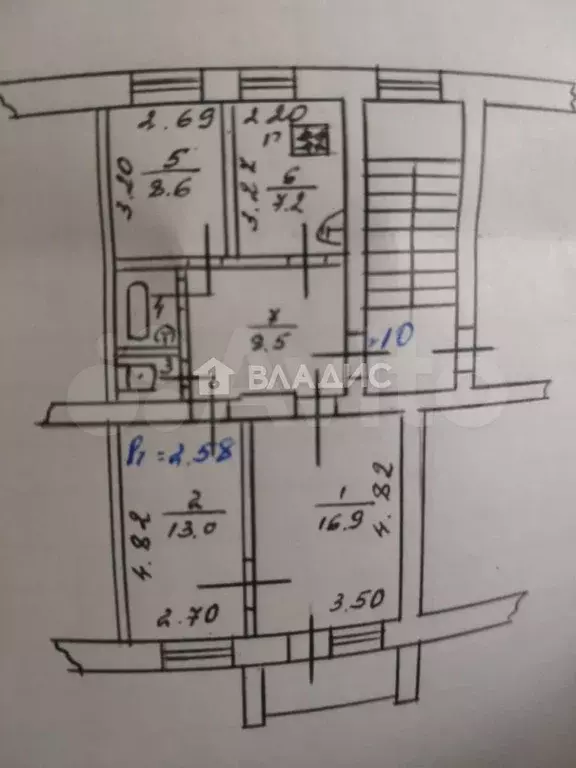 3-к. квартира, 58 м, 5/5 эт. - Фото 0