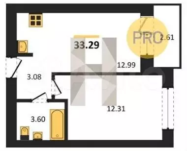 1-к. квартира, 33,5 м, 2/9 эт. - Фото 1