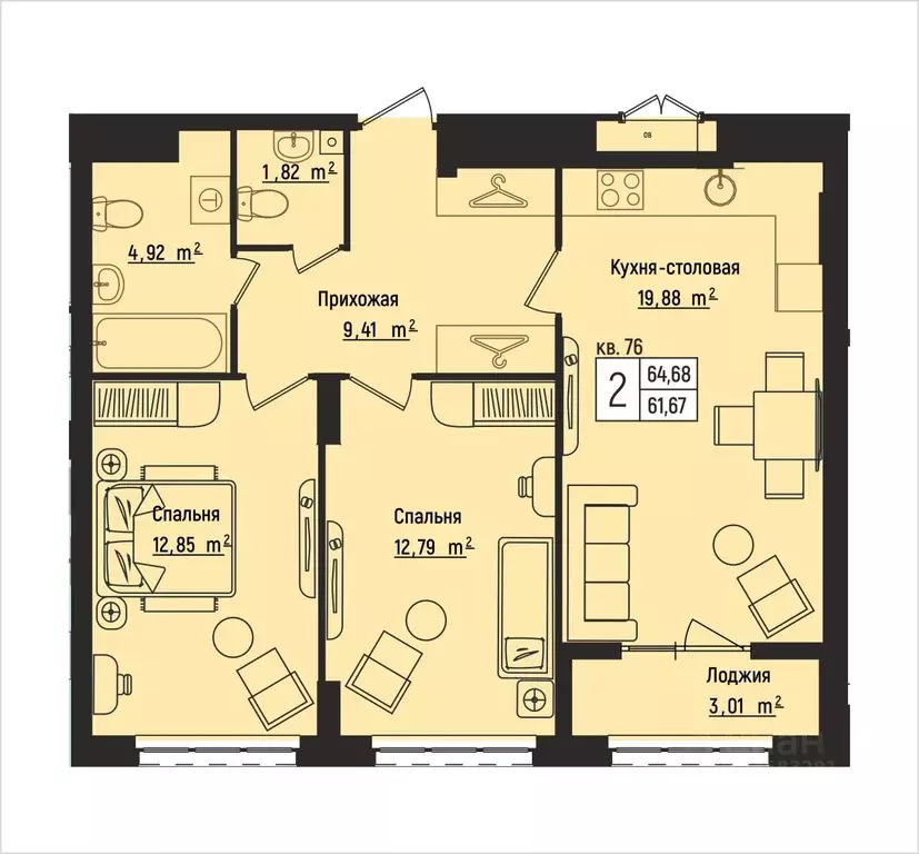 2-к кв. Нижегородская область, Нижний Новгород Литературная ул., 5 ... - Фото 1