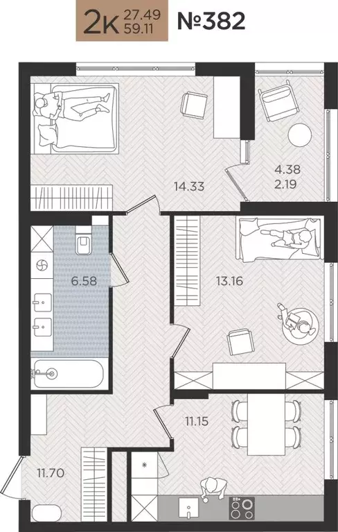 2-к кв. Калининградская область, Калининград Мой Город жилой комплекс ... - Фото 1