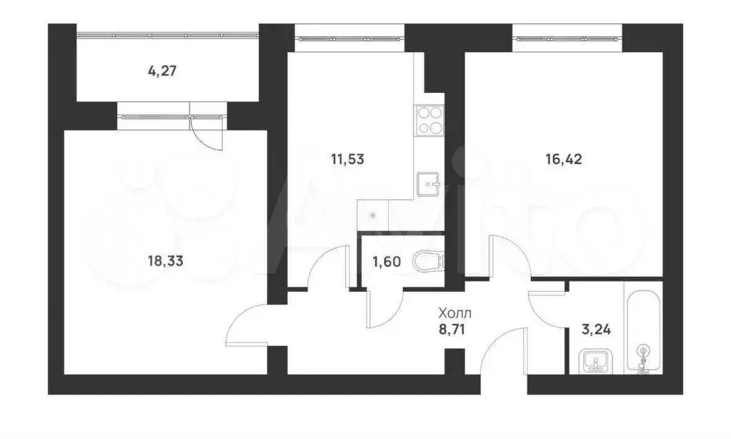 2-к. квартира, 64 м, 4/5 эт. - Фото 0