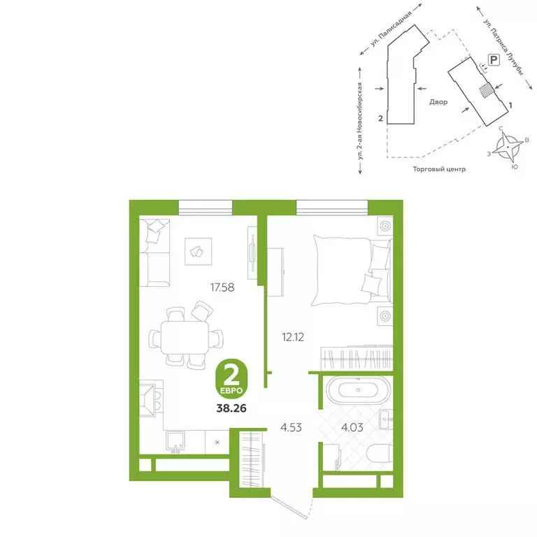 2-комнатная квартира: Екатеринбург, улица Патриса Лумумбы, 4 (38.26 м) - Фото 1