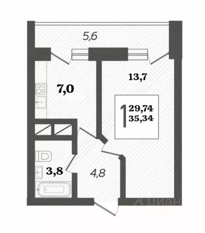 1-к кв. Краснодарский край, Краснодар ул. 3-я Трудовая, 1/3 (35.3 м) - Фото 0