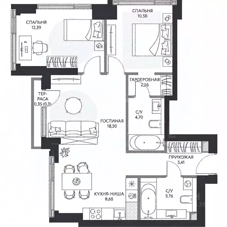 3-к кв. Москва 1-й Сетуньский проезд, 8 (65.0 м) - Фото 2