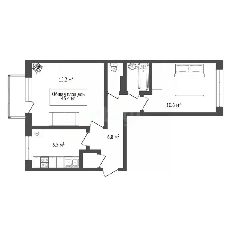 2-к кв. Новосибирская область, Новосибирск ул. Доватора, 29/2 (43.4 м) - Фото 0