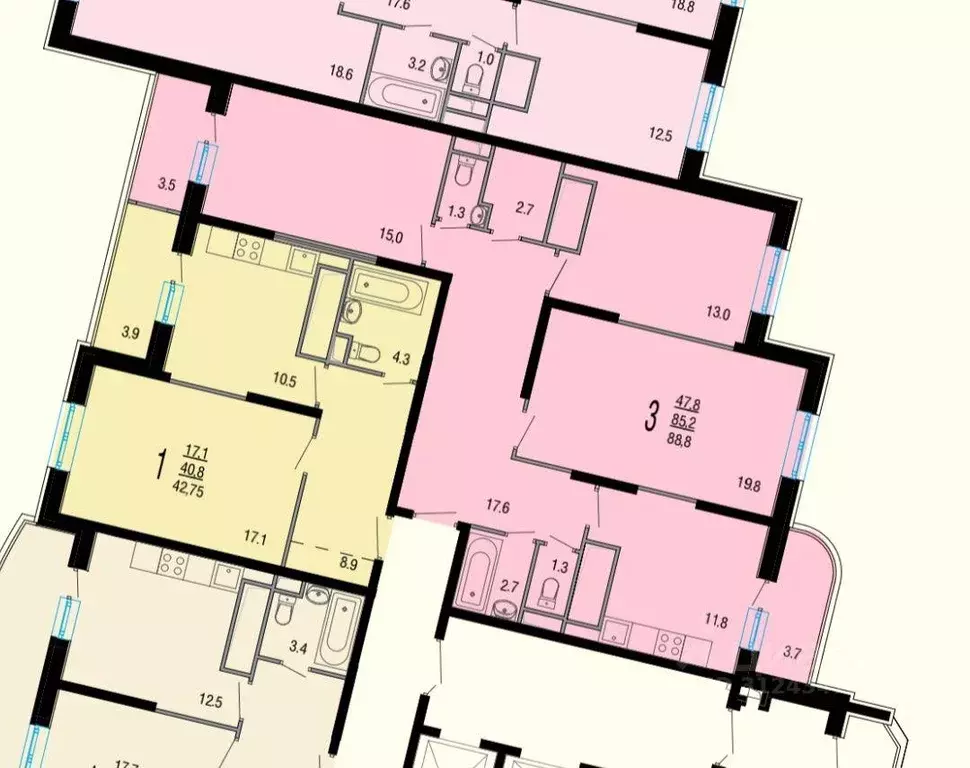 Квартира, 3 комнаты, 85.2 м - Фото 1