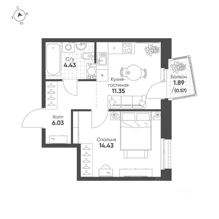1-к кв. Татарстан, Казань Счастье в Казани жилой комплекс (36.8 м) - Фото 1