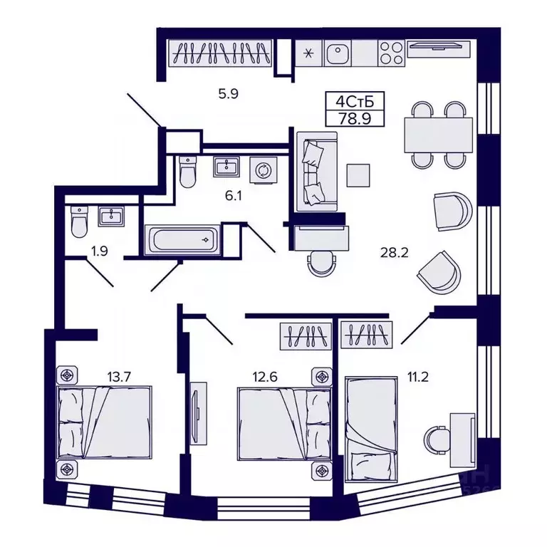 4-к кв. Хабаровский край, Хабаровск ул. Карла Маркса, 96/1 (78.89 м) - Фото 1