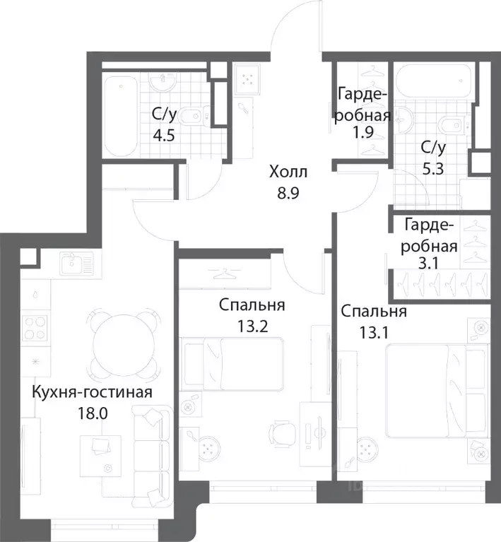 2-к кв. Москва Нагатино Ай-Ленд жилой комплекс, к1 (68.1 м) - Фото 0