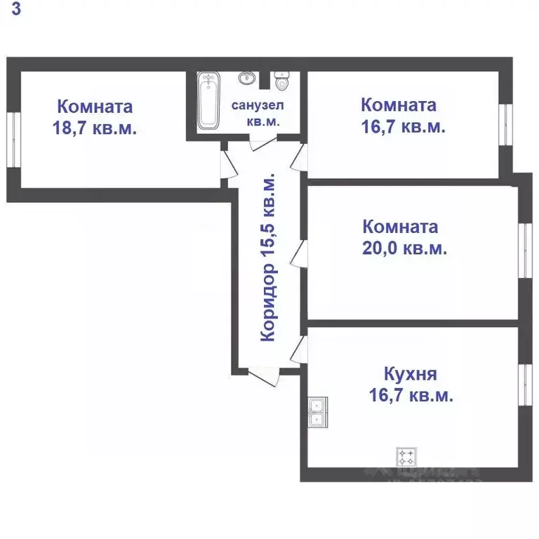3-к кв. Санкт-Петербург Дунайский просп., 7к3 (94.5 м) - Фото 0