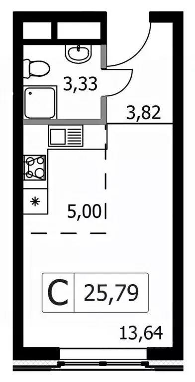 Студия Москва Городские Истории жилой комплекс, к1 (25.79 м) - Фото 1