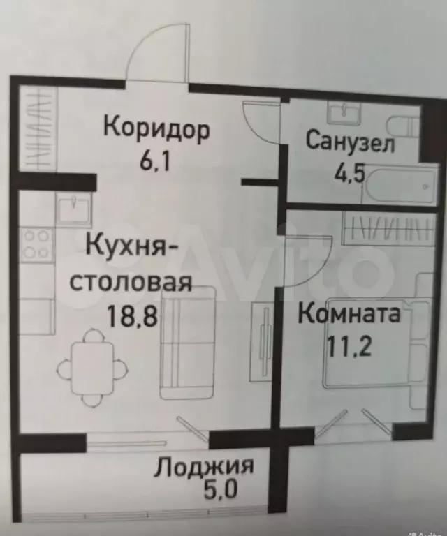 1-к. квартира, 5000 м, 4/10 эт. - Фото 0